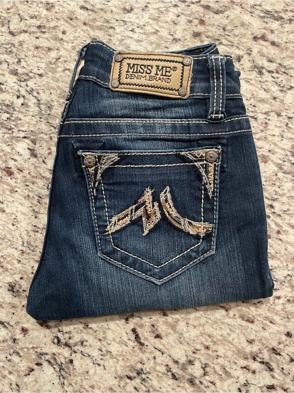 Miss Me Indigo Skinny Jeans with Tan Embroidery
